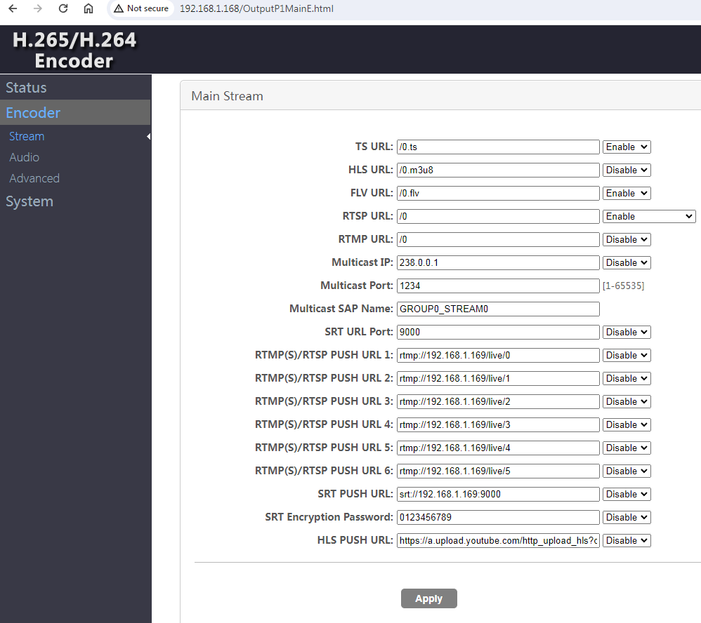 UVC HDMI Media Player-Encoder-settings